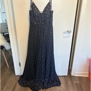 Aqua Women's V-Neck Sleeveless mesh Spaghetti Strap Slit Gown Dress, blue size 8